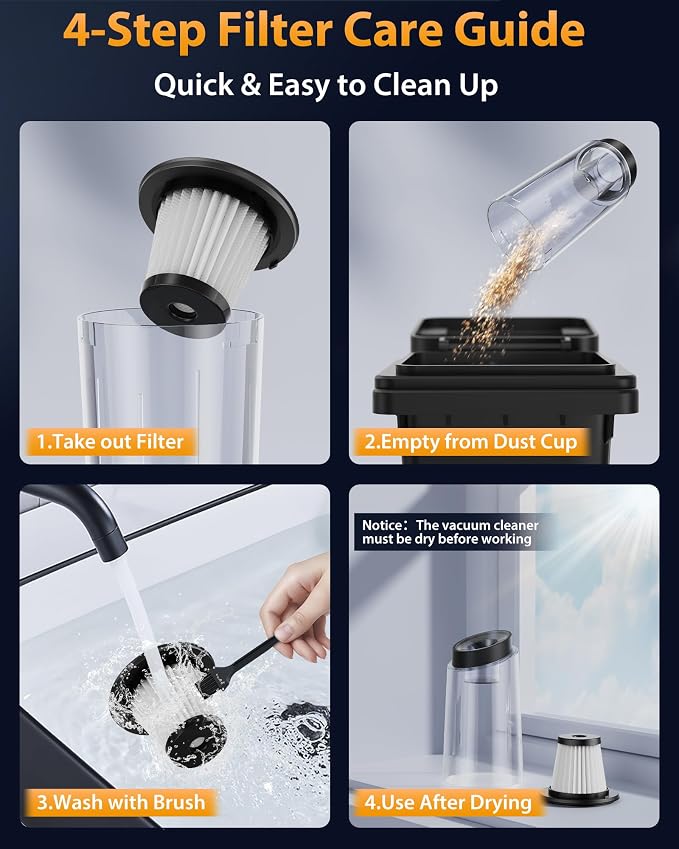 Handheld Vacuum Cordless 1.1 Pounds Car Vac 10000PA Hand Held Vacuums 4-in-1 - Image 6