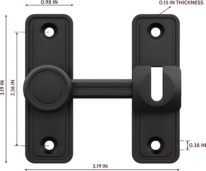 Barn Door Privacy Latch, 90°/180° Swing Slide Lock, Zinc-Alloy, Adhesive or - Image 2