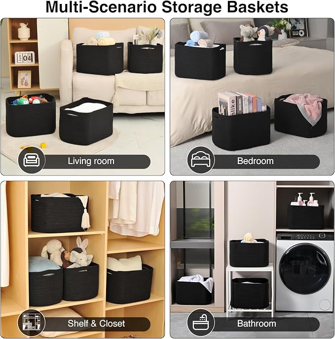 Storage Baskets for Organizing & Shelves, Woven Cotton Rope Organization Bins - Image 5