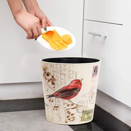 PU Leather Small Trash Can Wastebasket, Round Garbage Container Basket - Image 7