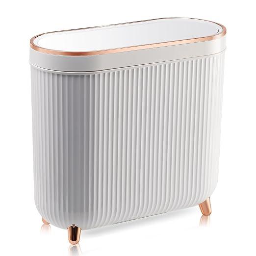 Bathroom Trash Can with Lid 3.2 Gallon Narrow Trash Can Small Plastic Trash Bin by Supteron