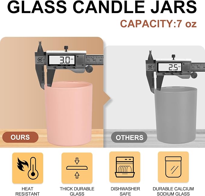 SHOWIN Thick Candle Jars for Making Candles 12 Pcs, 7 OZ Empty Jars - Image 4