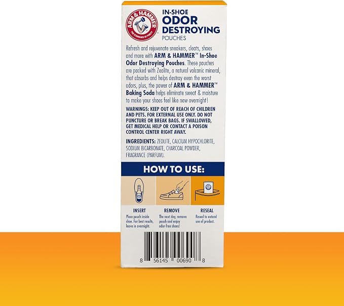 Arm & Hammer In-Shoe Odor Destroying Pouches, Shoe Deodorizer Insert - Image 2