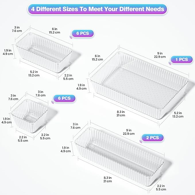 15 PCS Clear Plastic Drawer Organizer Set - Image 2
