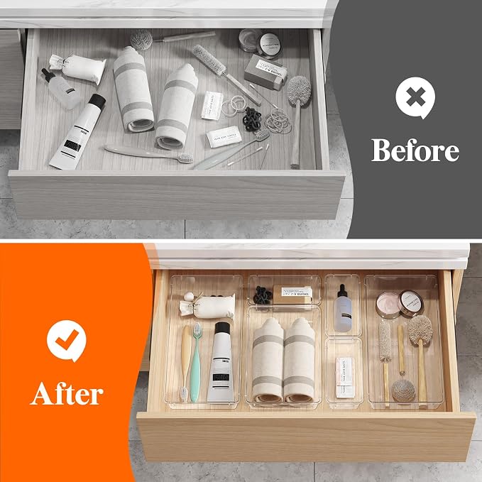 Lifewit 12 Pcs Large Bathroom Drawer Organizers, 3 Sizes Clear Plastic Storage - Image 7