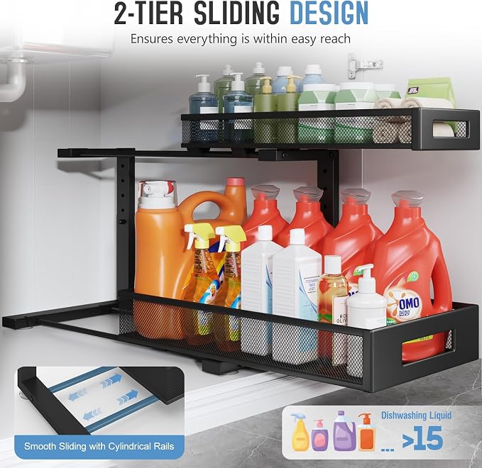 2 Pack 19IN Depth Under Sink Storage Organizer, Large 2-Tier Elegant Mesh Pull - Image 5