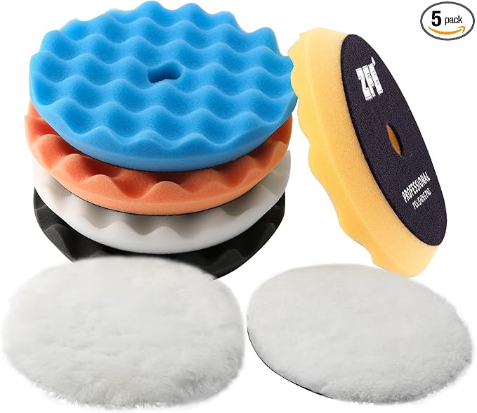 Buffing Polishing Pads, ZFE 7Pcs 5" Waffle Foam Buffing Pads Polishing Pads by ZFE