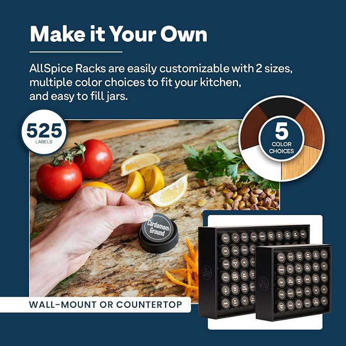 AllSpice Spice Rack Organizer, 525 Unique Labels, Countertop or Wall Mount - Image 4