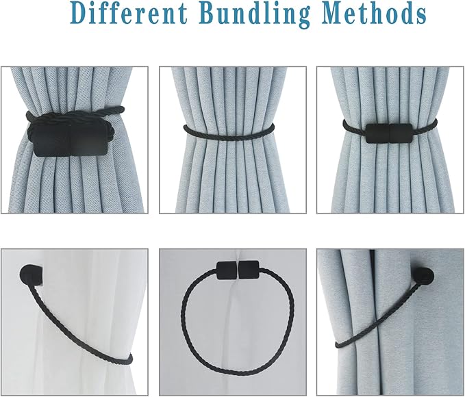 Magnetic Curtain Tiebacks 6 Pack Black Curtain Rope Tieback Curtain Holders - Image 4