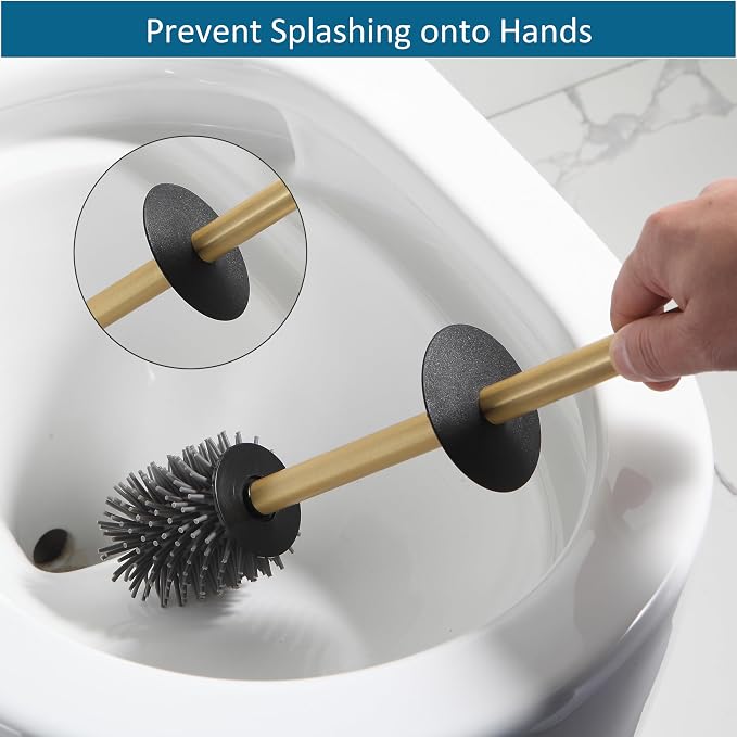 BVL Toilet Brush and Hoder Set Brushed Gold Freestanding - Image 5