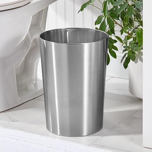 mDesign Stainless Steel Round Metal Trash Can, Small 4 Gallon Wastebasket - Image 2