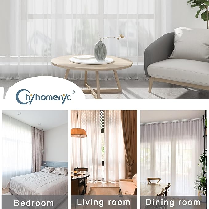 Chyhomenyc White Sheer Curtains 84 Inches Long 2 Panels, Light Filtering White - Image 5