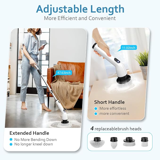 TUYU Electric Spin Scrubber, Full-Body IPX7 Waterproof Bathroom Scrubber - Image 4