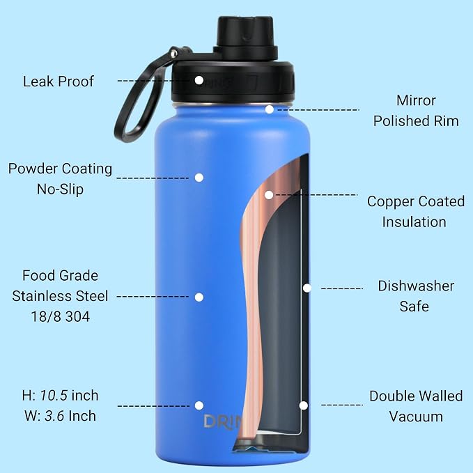 DRINCO Stainless Steel Water Bottle Spout Lid Vacuum Insulated Double Wall - Image 4