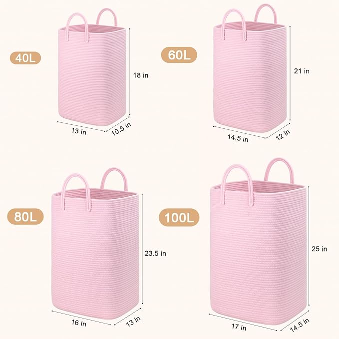 Laundry Basket, Woven Cotton Rope Laundry Hamper, 80L Versatile Storage - Image 3