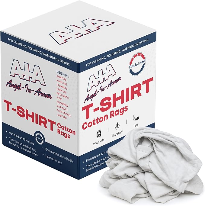 Angel-in-Armor White T-Shirt Rags – 25lb Bulk Box of Recycled Cotton Knit Shop by A-I-AAngel-In-Armor