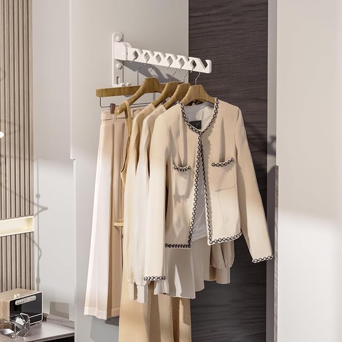 Dr.DJ Wall Mount Coat Hanger Holder White Clothes Drying Organizer Rack Garment - Image 6