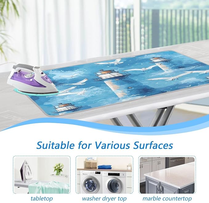 Watercolor Blue Lighthouses and Seagulls Ironing Mat Thickened Ironing Blanket - Image 5