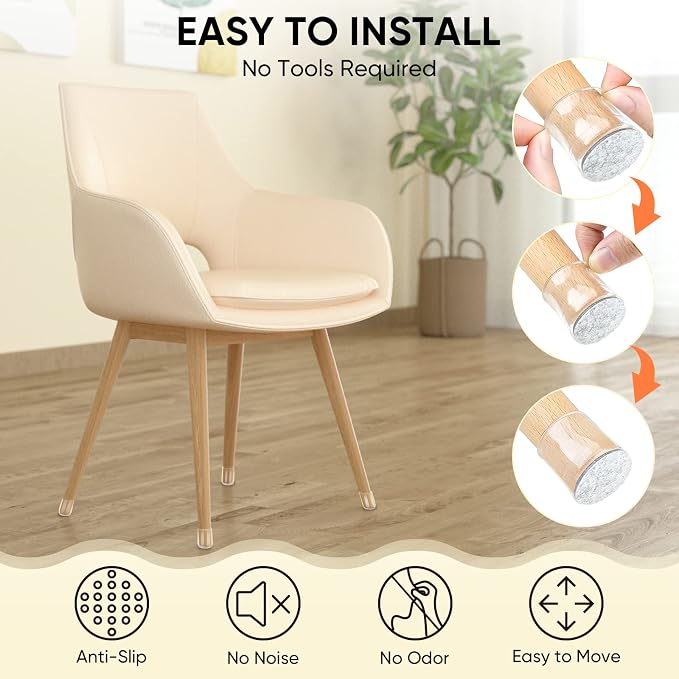BALEINE 16 Pack Silicone Chair Leg Floor Protectors, Stool Leg Protectors Cap - Image 6