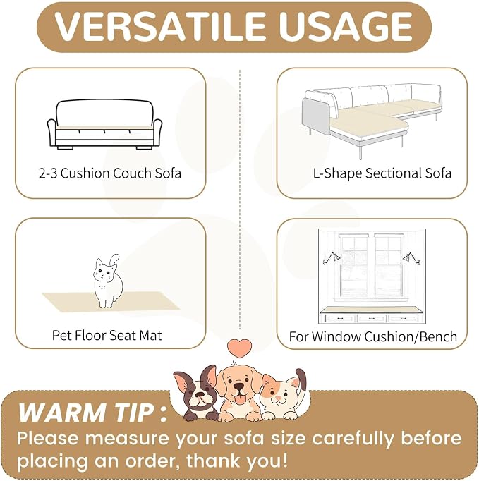 OTOB Couch Cover for Dogs Washable, Non Slip Plush Sofa Covers for 3 Cushion - Image 6