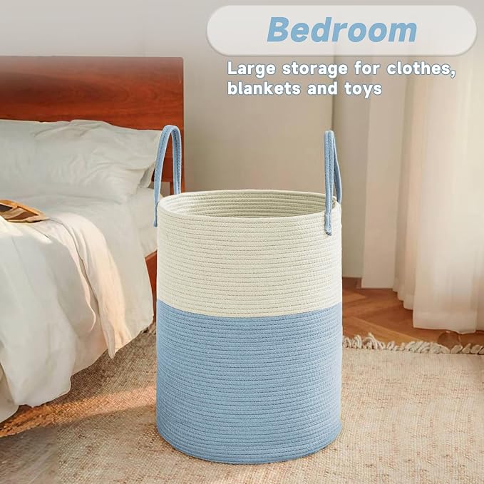 Large Woven Laundry Basket Hamper, 60L Cotton Rope Storage Bin - Image 4