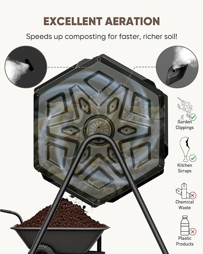 THEGROW'ING Updated 43 Gallon Compost Bin Outdoor, Fast Assemble Tumbling - Image 6