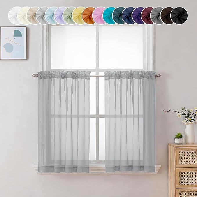 Chyhomenyc Light Grey Sheer Curtains 36 inch Length 2 Panels, Light Filtering by Chyhomenyc