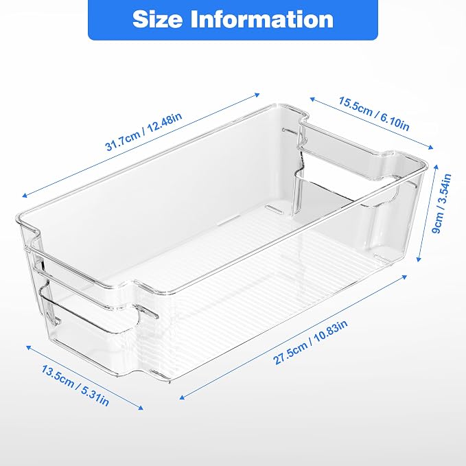 6 Pack Clear Refrigerator Storage Bins, Stackable Plastic Fridge Organizer - Image 3