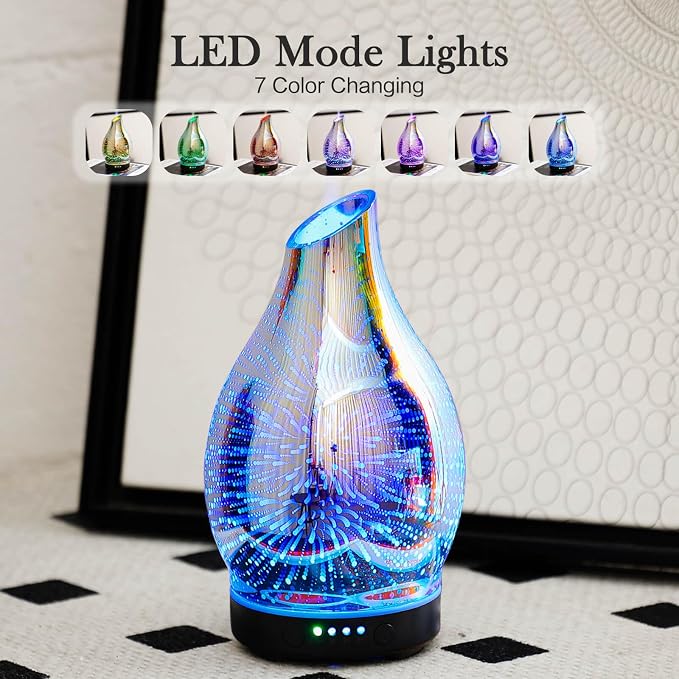 Porseme 150ml Essential Oil Diffuser Glass Color Changing Aroma Air Diffusers - Image 2
