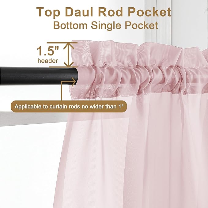 Chyhomenyc Sheer Curtains 63 Inch Length 2 Panels, Light Filtering Rod Pocket - Image 3