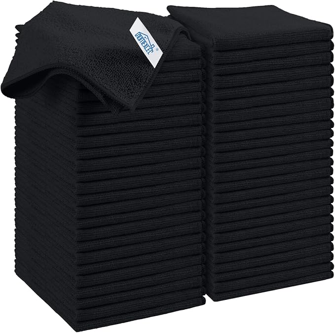 HOMEXCEL Black Microfiber Cleaning Cloth, 50 Pack Cleaning Towels by HOMEXCEL