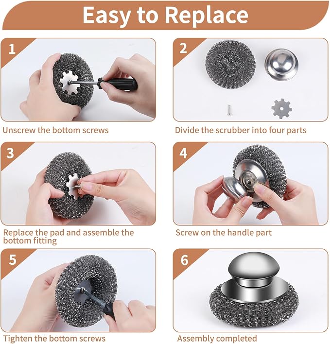 6PCS Steel Wool Scrubber Wire Sponge Set, Barbecue Grill Cleaning Scrubber Pads - Image 6