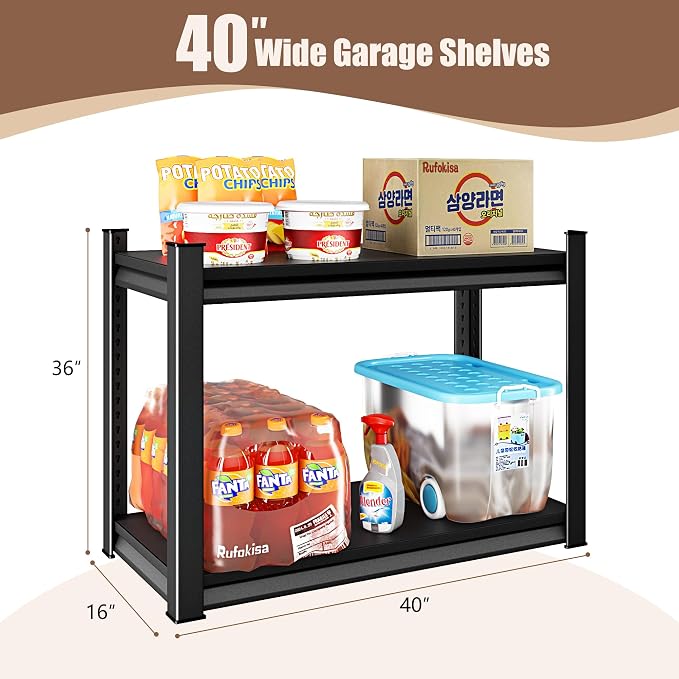 40" W 2-Tier Garage Shelving Heavy Duty, 1000LBS Loads Garage Storage Shelves - Image 3