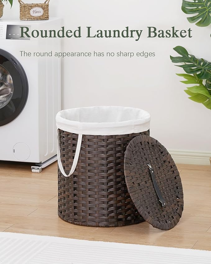 Laundry Hamper with Lid Wicker Laundry Hamper Round 26.5 Gal Laundry Basket - Image 2