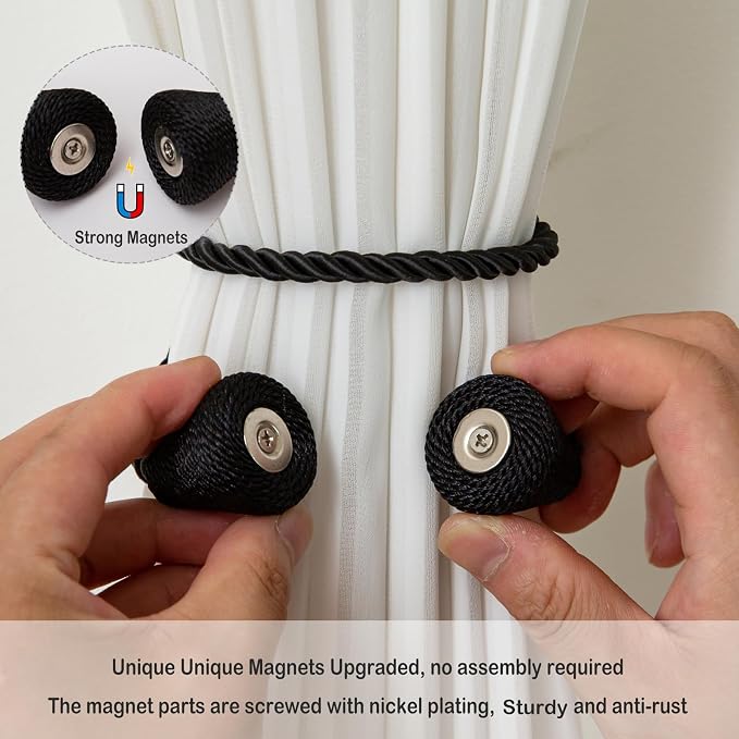 Magnetic Curtain Tiebacks 8 Pack Outdoor Rope Curtain Tie Backs Decorative - Image 3