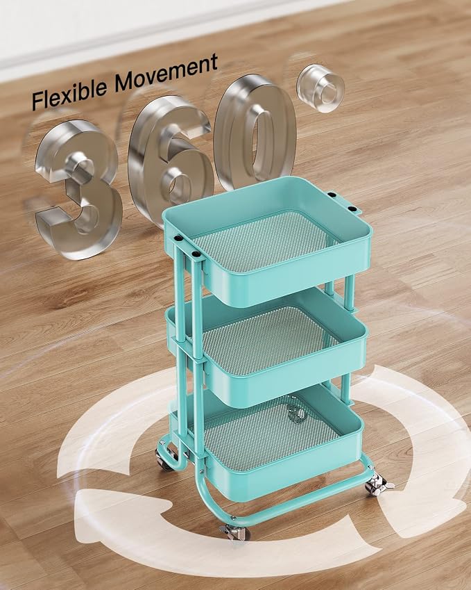 Pipishell 3-Tier Metal Rolling Utility Cart, Heavy-Duty Storage Cart - Image 7