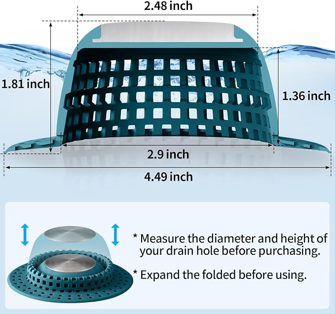 Shower Drain Hair Catcher, Bathtub Drain Cover Foldable Silicone Shower & Tub - Image 6