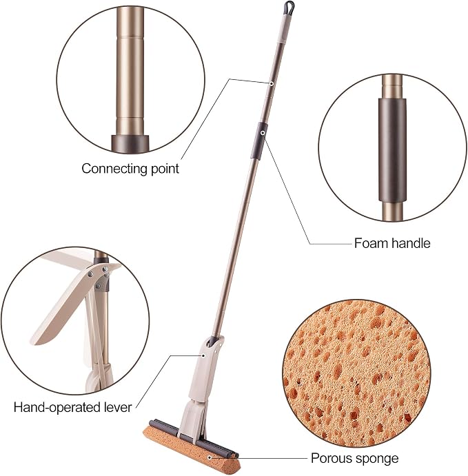 Eyliden Sponge Mop with 1 Extra Reusable Absorbent Sponge Refills, Easy Squeeze - Image 5