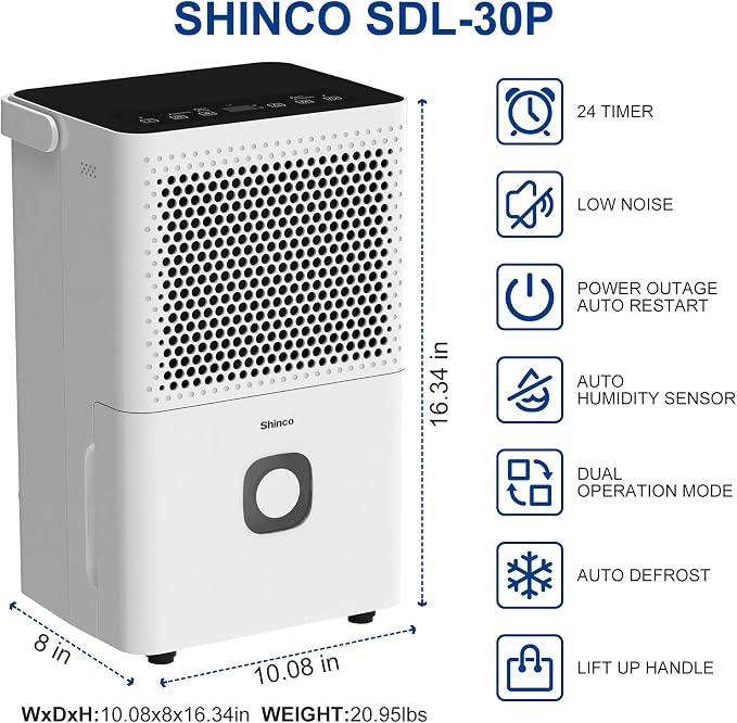 Shinco 30 Pints Dehumidifier for Home and Basements, 1500 Sq.Ft Dehumidifiers - Image 3