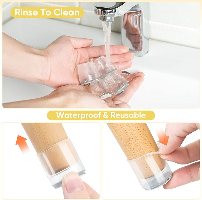 BALEINE 32 Pack Silicone Chair Leg Floor Protectors, Stool Leg Protectors Cap - Image 3