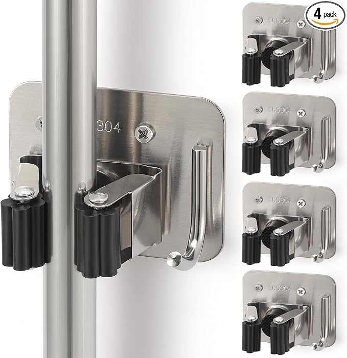 Broom Holder Wall Mount Screw Drilling, Sturdy Heavy Duty Stainless Steel Mop by Unknown