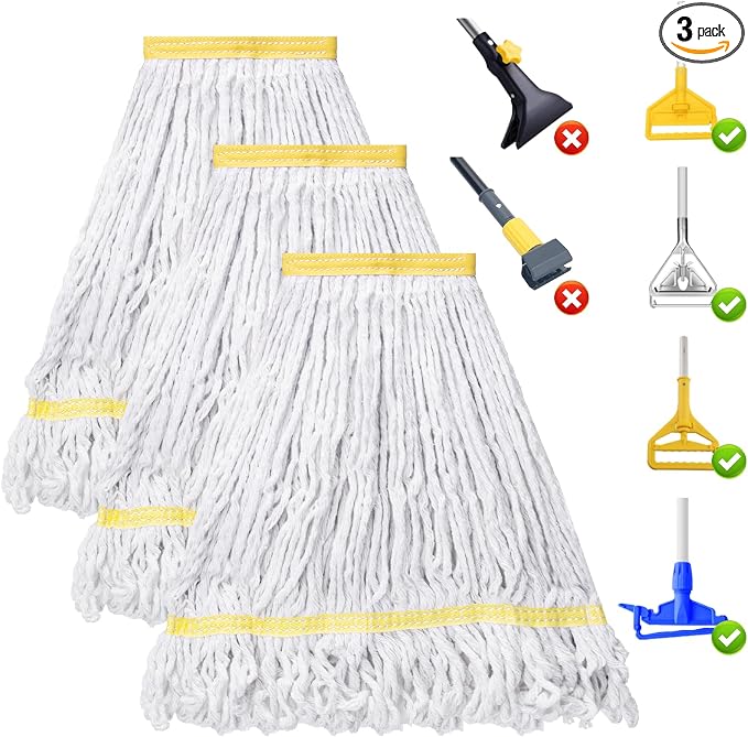 KeFanta 3 Pack Heavy Duty Commercial Mop Head Replacement, Looped End String by KeFanta