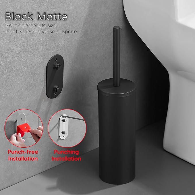 Toilet Bowl Brush and Holder, 304 Stainless Steel No-Punch Hook Base Dual - Image 5