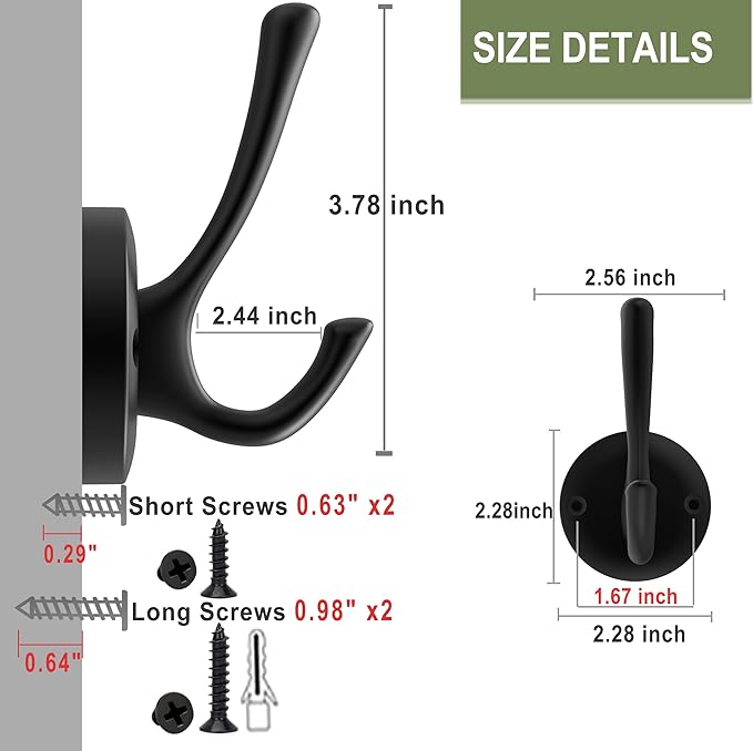 Matte Black Wall Hooks, 4 Pack Heavy Duty Coat Towel Hook Metal Double Backpack - Image 6