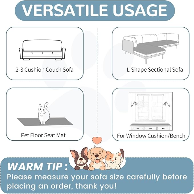 OTOB Couch Cover for Dogs Washable, Non Slip Plush Sofa Covers for 3 Cushion - Image 6