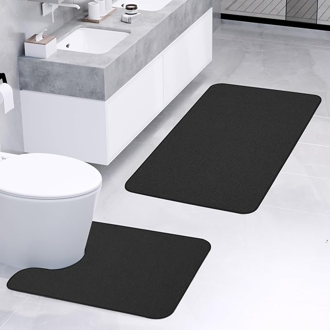 Bathroom Rugs Set 2 Pieces, Thin Bathroom Mats, Toilet Rugs, Quick Dry - Image 2