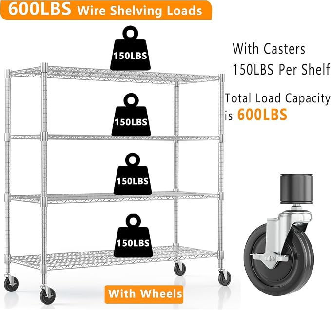 Himimi 72" H Storage Shelves 4 Tier Metal Shelving Adjustable Wire Shelf - Image 7