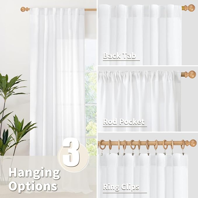 YoungsTex 72 Inch Length White Linen Curtains - Image 6