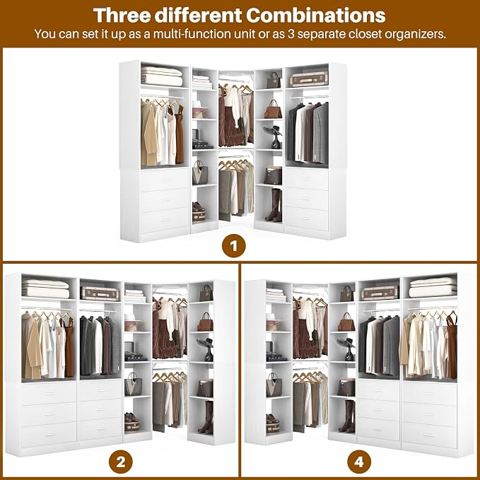 Corner Closet System with 6 Drawers, Closet Organizer System with 14 Shelves & - Image 5
