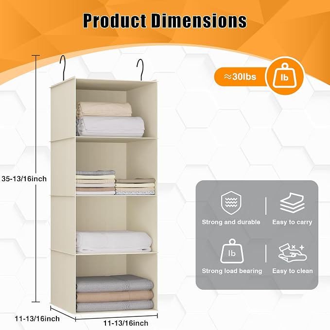 Hanging Closet Organizer, Easy Mount Foldable 4-Shelf Hanging Closet Wardrobe - Image 3